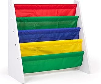 Humble Crew, White/Primary Kids Book Rack Storage Bookshelf-4 Tiers