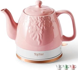 Electric Ceramic Tea Kettle, Boil Water Quickly and Easily, Detachable Swivel Base & Boil Dry Protection, Carefree Auto Shut Off, 1 L (1 LITER, Light Pink)