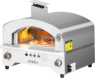 BIG HORN OUTDOORS Gas Pizza Oven, Portable Propane Pizza Oven with Pizza Stone 33cm, Stainless Steel Pizza Machine for Outdoor Kitchen