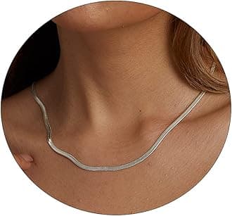 CHESKY Gold Necklace for Women-14K Plated sterling silver Snake Chain Necklace Dainty Simple Chunky Herringbone Necklace Choker Necklaces Jewelry for Women