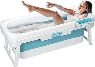 Portable Bathtub for Adult - Large 56'in Foldable Collapsible tub - Ergonomically Designed for the Ultimate Relaxing Soaking Bath. Ideal for Small Spaces - Quick,Folding Bathtub (Blue 59 inch)