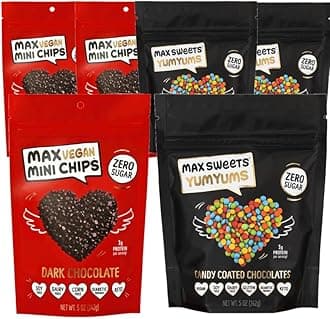 Max Sweets Dark Chocolate YumYums & Vegan Mini Chocolate Chips - Delicious Sugar Free Candy Ideal for Keto, Gluten Free, Diabetic, Low Carb, No Sugar Diets - 6 Pack