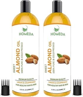 Homeda Pure Cold Pressed Sweet Almond Oil for Face, Hair Growth, Skin, Baby Massage - 400 ml - 100% pure (Organic Badam Oil for face glowing skin, Odorless)