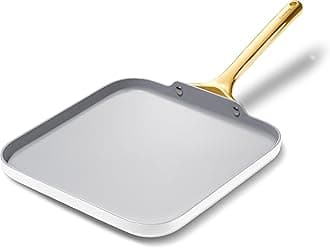 Caraway Square Griddle Pan - 11” Square Pan - Non-Stick Ceramic Coated - Non Toxic, PTFE & PFOA Free - Oven Safe & Compatible with All Stovetops - White