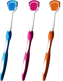 Tongue Brush, Tongue Scraper, Tongue Cleaner, Tongue Scraper Brush, Tongue Cleaner Brush, Tongue Brushes Helps Fight Bad Breath, 3 Tongue Scrapers, 3 Pack (Blue & Orange & Red)