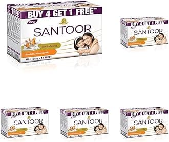 Santoor Skin Softening Sandal & Almond Milk Bathing Soap with Nourishing & Anti-Aging Properties| For Smooth & Soft and Younger-Looking Skin| For All Skin Types| 125g, Pack of 25