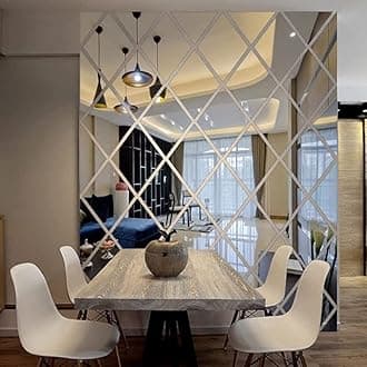 32 PCS 3D Mirror Wall Sticker,Tile Mirror,Self Adhesive DIY Wallpaper Mural Wall Decal Art Ceramic Tile Furniture Decal Decoration Wallpaper with Protective Film for Home Living Room(50x100cm)