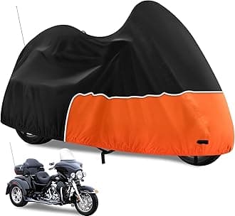 Trike Cover, Waterproof 3 Wheel Motorcycle Cover for Harley Davidson, Honda Goldwing, Kawasaki Trike Accessories, with Windproof Buckle, Reflective Strap, Black&Orange