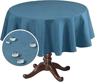 H.VERSAILTEX Linen Textured Table Cloths Round 60 Inch Premium Solid Tablecloth Spill-Proof Waterproof Table Cover for Dining Buffet Feature Extra Soft and Thick Fabric Wrinkle Free, Ink Blue