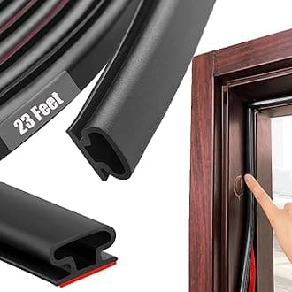 Black Rubber Weather Stripping Door Seal Strip, D Shape Door Rubber Weather Seal Strip, Self-Adhesive Door Weatherstripping Soundproofing Door Seal Strip for Windows (23 feet,Black) (pundin)