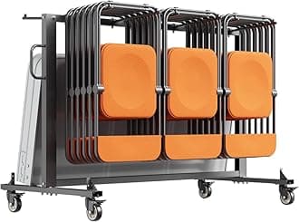 Folding Chair Rack, 400 LBS Capacity, Heavy-Duty Chair Cart for 42 Chairs or 12 Tables, Multi-Function Chair Storage Dolly with Rubber Wheels and Holders, Large Chair Holder, Matte Black