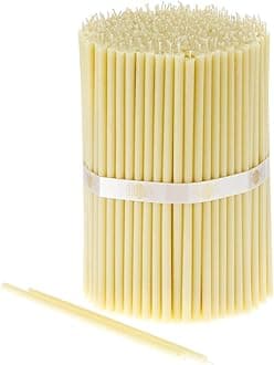 Danilovo Thin Taper Beeswax Candles - Honey-Scented, Decorative Candles Ideal for Birthday Decoration or Church Prayers - White Drip Free, Tall & Smokeless Pack of 50 pcs, 7.1 x 0.24 inch