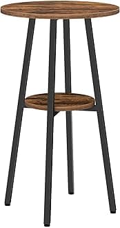 HOOBRO Round Bar Table, Breakfast Bar Table, 95 cm High Table with 2-Tier Storage for Small Spaces, Kitchen, Cocktail Bar, Easy to Assemble, Rustic Brown EBF55BT01