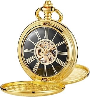 Vintage Mechanical Men's Pocket Watch, Roman Dial Clock Hand Wind Pocket Watch for Men with FOB Chain Gift