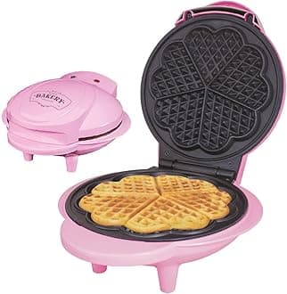35570 Heart Shaped Waffle Maker / 1000W / Unique Thermostatic Design/Non-Stick Plates/Easy Clean / 25cm x 22cm / Pink Colour