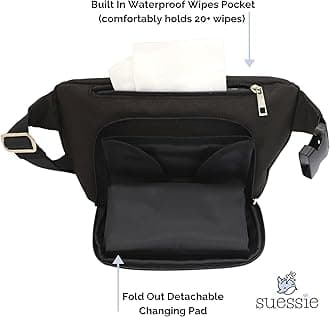 Suessie Fanny Pack Diaper Bag - with Baby Changing Pad & Waterproof Wipes Pocket - Stroller Organizer Black
