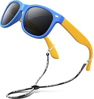 RIVBOS Rubber Kids Polarized Sunglasses with Strap Glasses Shades for Boys Girls Baby and Children Age 3-10 RBK004 （W Blue）