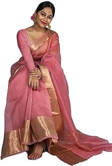 Women'S Organza Jacquard Border Saree With Unstitched Blouse Piece