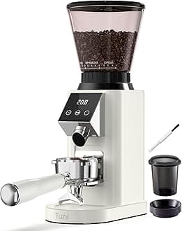 G1 Conical Burr Coffee Grinder, 48 Grind Settings Anti-static Burr Mill, Precision Electronic Timer and LED Touchscreen for Espresso/Drip/Cold Brew/French Press, Stainless Steel, Ivory