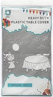 D&Z Plastic Tablecloth Disposable, 12 Pack Silver Table Cloth Individually Wrapped for Indoor&Outdoor, On-The-Go 84” Table Cover for Round Table Ideal for Party, Birthday, Wedding and Dinner