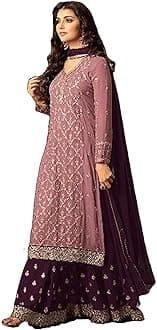 JIVRAJ FASHIONSalwar Kameez Sharara long Sleeves Indian Designer Shalwar Suit Party Wear Ready To Wear ethnic Heavy Foux Georgette Nazmeen Chiffon Dupatta (Choice 1, XXL UK 18 Bust 46 Waist 42 Hips 48)