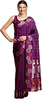 Women's Pure Kanjivaram Silk Saree Soft Banarasi With Blouse Piece Saree for Wedding (Champa), Purple, One size, Purple, One Size