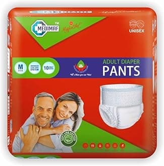 By Mafatlal Adult Diaper Pant style - 10 Count Medium 65-85 cms (24-33"), Size M, unisex,dual pad, leakproof, elastic waist, wetness indicator & Extra absorbency, Pack of 1