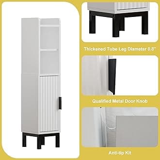 Small Bathroom Storage Cabinet, Narrow Corner Floor Cabinet with Door and Shelves for Toilet Paper, Bathroom Organizer with Adjustable Shelf, for Small Spaces (White)