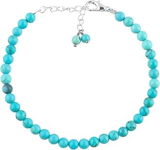 Natural Real Turquoise Crystals Bracelet, 4mm Best Grade Plain Round Beads, Chakra Healing Gemstone, Beautiful Simple Jewelry, Silver Plated Jewelry 8 inch
