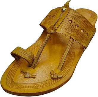 GenericGolden Star Bit Original Leather Premium Kolhapuri Chappal For Men | Yellow