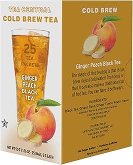 Life Plus Style Gourmet TEA CENTRAL Ginger Peach Black Tea Organic Ceylon Refreshing Tea Beverages Ginger Natural Sweet Flavored Cold Brew Peach Tea Bags Everyday Wellness Iced Drink 25 Tea Bags