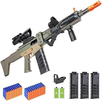 Realistic Toy Gun for Nerf Guns Darts, Foam Blaster - with Scope 120 Soft Bullets 3 Magazines, Semi-Auto Sniper Rifle Electric Machine Guns for Boys 6-12 Age for Kids and Adults