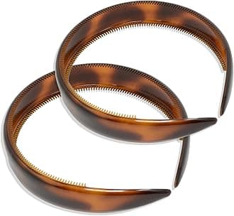 Parcelona French Bold 3/4" Wide Set of 2 Celluloid Hair Headbands Very Flexible Strong Hold Grip No Slip Inner Teeth Durable Styling Women Hair Accessories, Made in France (Tortoise Shell Brown)