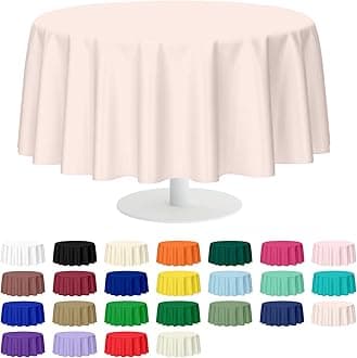 Mulbozy 2 Pcs Blush Pink Round Tablecloth, 84 inches Disposable Plastic Blush Pink Circle Table Covers for Baby Shower Wedding Bridal Shower Birthday Party Decorations