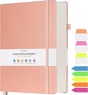 College Ruled Notebook, Large B5 Lined Journal Notebook, 314 Numbered Pages Work Notebook with Index Stickers, 100gsm Thick Paper, Hardcover Vegan Leather Journal for Women Men School Office, Pink