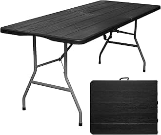 Folding Table 6ft Portable Heavy Duty Plastic Fold-in-Half Foldable Table Utility Dining Table Indoor Outdoor for Camping Picnic and Party, Black