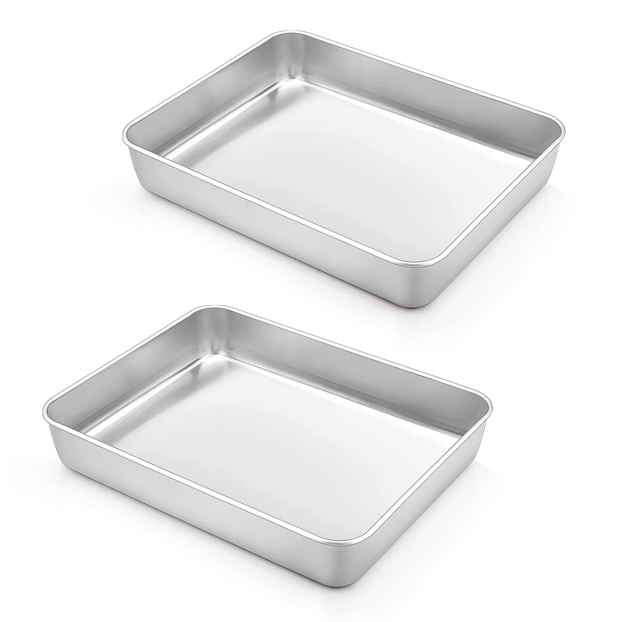 Rectangular Cake Pan Set of 2, 9.3ââ‚¬â„¢ââ‚¬â„¢ x 7ââ‚¬â„¢ââ‚¬â„¢ x 2ââ‚¬â„¢ââ‚¬â„¢, Small Stainless Steel Lasagna Cake Brownie Baking Roasting Pan, Non-toxic & Dishwasher Safe, Heavy