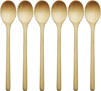 Wooden Spoons for Eating, ADLORYEA 9 inch Small Wooden Soup Spoon Mixing Stirring Tasting, 6-Piece Wood Spoons for Soup and Korean Food, Eco friendly Non-Stick Wooden Eating Utensils