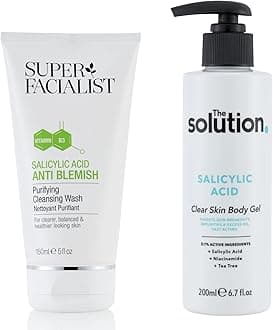 Super Facialist Salicylic Acid Anti-Blemish Purifying Cleansing Wash, 150ml and The Solution Salicylic Acid, Clear Skin Body Gel, 200ml
