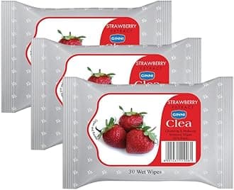 GINNI CLEA Wet Wipes, Cleansing & Makeup Remover Wipes, Wet Tissues for Face Moisturizing With Strawberry Fragrance (Pack of 3)