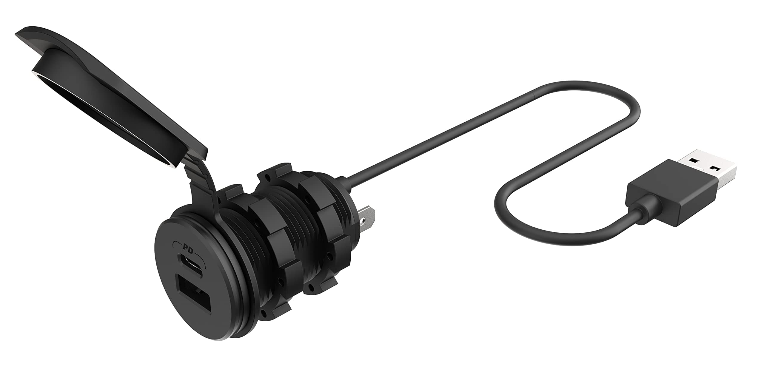 CPPDRLK-SP PowerVolt 27W Dash Port USB PD 3.0 Type-C Car Charger Compatible w/ Apple CarPlay & Android Auto Passthrough with USB-A to USB-C Adapter, Charger Socket for Car, Truck, Motorcycle