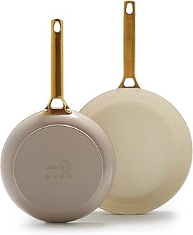GreenPan Hard Anodized Healthy Ceramic Nonstick 10" and 12" Frying Pan Skillet Set, Gold Handle, PFAS-Free, Dishwasher Safe, Oven Safe, Taupe