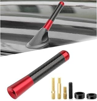 Car Short Antenna, 3.14" Carbon Fiber Antennas Replacement with Aluminum Screw, AM/FM Radio Reception Antenna for Most Cars, SUVs and Trucks, Universal Accessories (Red)