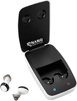 Nano Hearing Aids First Ear Plus ITE - In the Ear - For Adults & Seniors with Mild to Moderate Hearing Loss - Includes Rechargeable Battery, Portable Charging Case & Cable