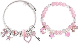 YUZHEJIE Cute Pink Bracelet Stuff Kawaii Set Crystal Bead Elastic Friendship Bracelets Birthday Christmas Jewelry Gifts for Women Girlfriend Best Friend Sister (Pink Diamond + Crystal Stone)