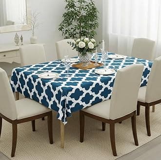 HOMEMONDE 4 Seater Table Cloth, 40 x 60 Inches Cotton Printed Table Cover for Decorations, Blue Quatrefoil, (101 x 152 CM, Rectangular)