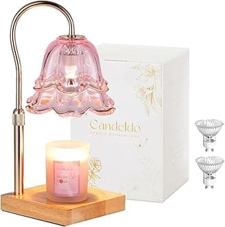 Candeldo Candle Warmer Lamp with Timer: Pink Flower Candle Warming Lamp with 2 Bulbs Height Adjustable Wax Warmer Dimmable Bedroom Mothers Day Decor Gift for Women