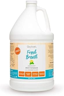 Oxyfresh Lemon Mint Fresh Breath Mouthwash – Bad Breath Treatment – SLS & Fluoride Free – Alcohol Free, Gentle Nonburning with Xylitol & Essential Oils – Pro Size Gallon 128 oz