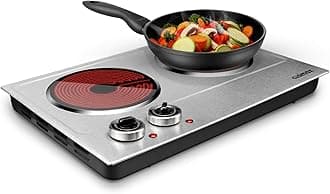 1800W Ceramic Electric Hot Plate for Cooking, Dual Control Infrared Cooktop, Double Burner, Portable Countertop Burner, Glass Plate Electric Cooktop, Silver, Stainless Steel-Upgraded Version