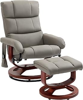 HOMCOM Massage Recliner Chair with Ottoman, Swivel Recliner and Footrest, Faux Leather Reclining Chair with Remote Control and Side Pocket, Gray